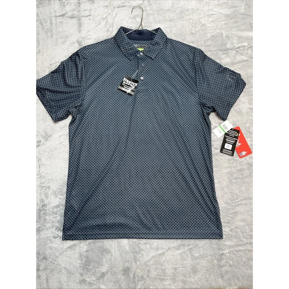 NWT‎ PGA Polo Shirt Men's L Navy Caviar Pattern Performance Wicking